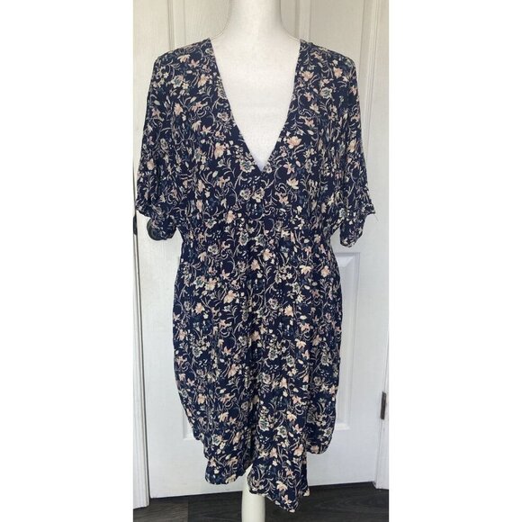 NWT Natural Life Dress Rayon Navy Blue Pink Floral Size Medium M New - Picture 1 of 5